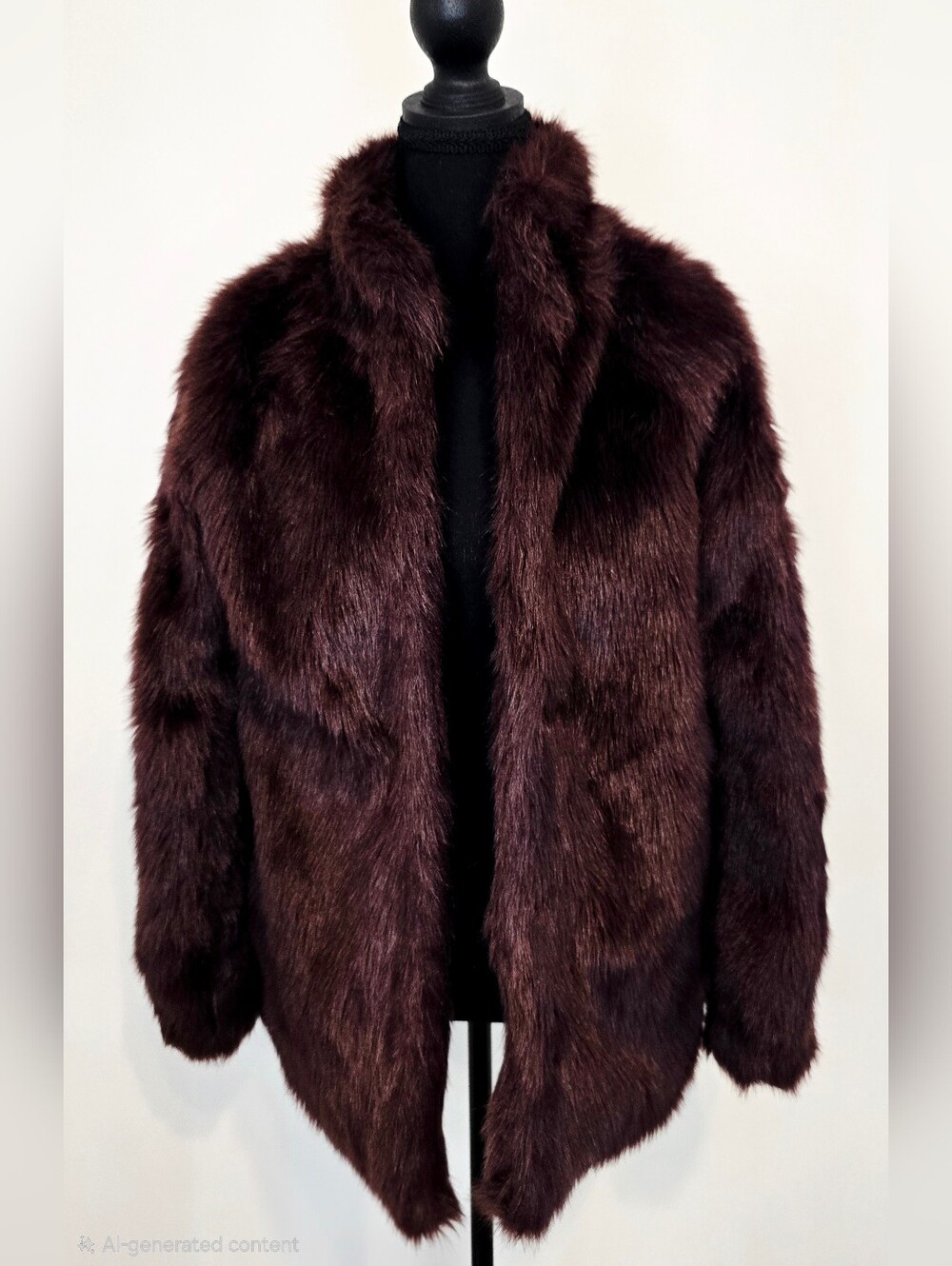 Burgundy Faux Fur Coat Plush Glam Old Money Mob Wife Statement Jacket Luxe - Picture 2 of 9
